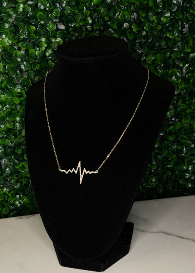 gold rhinestone heartbeat necklace